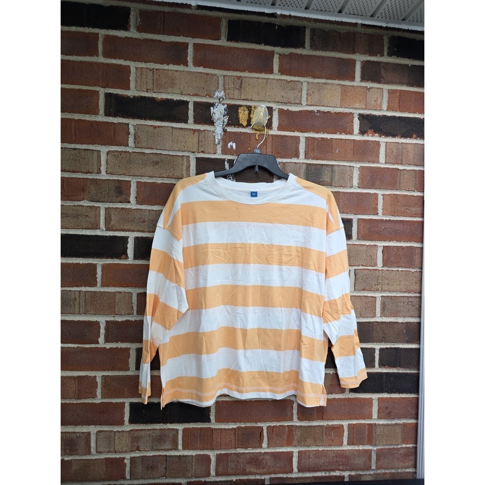 Old Navy Long Sleeve Orange Striped Top Size XXL